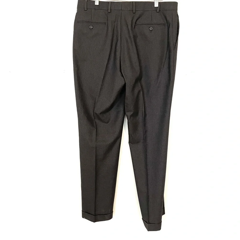 Ralph Lauren Comfort Flex Pleated Black Mini Check Dress Pants Cuffed Sz 36 x 32